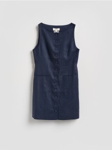 Lniana sukienka mini - granatowy