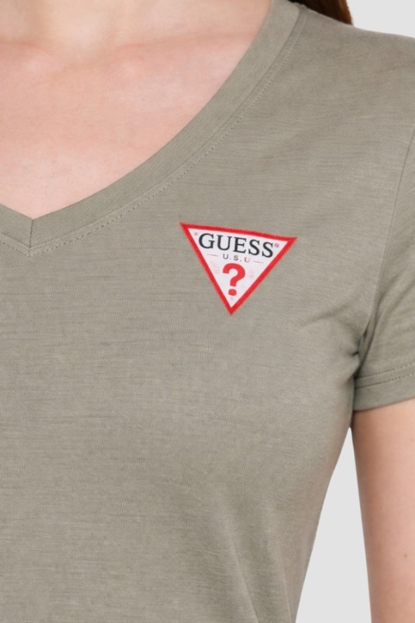 GUESS Zielony damski t-shirt Mini Triangle, Rozmiar M