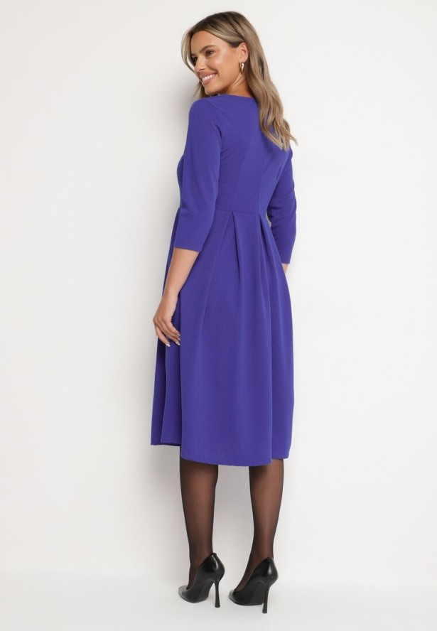 Fioletowa Rozkloszowana Sukienka z Rękawem 3/4 Nomiel