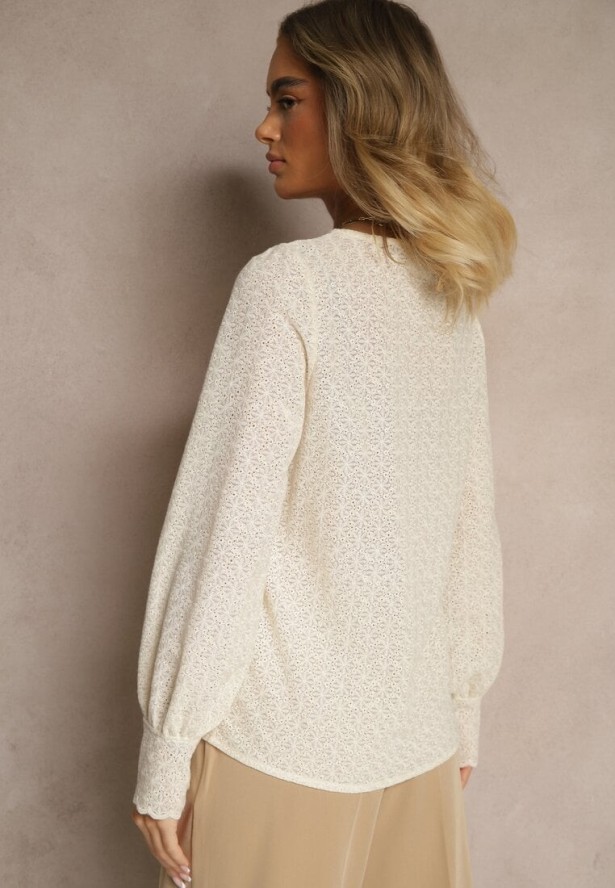 Jasnobeżowa Koszula Bawełniana o Ażurowym Wzorze Yorisia