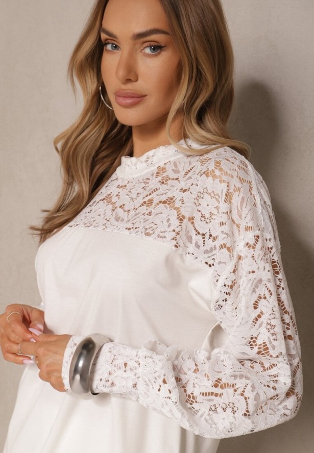 Biała Bluzka z Wiskozą z Koronką Eviriva