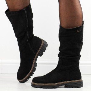Czarne sue wysokie botki damskie na traperze M.Daszyński Sa259-3