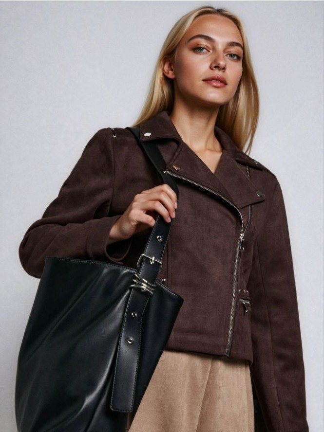 Torebka tote z imitacji skóry - czarny