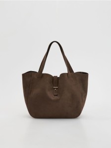 Torebka shopper z imitacji zamszu - ciemnobrązowy