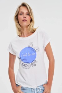 Bawełniana bluzka z nadrukiem biała