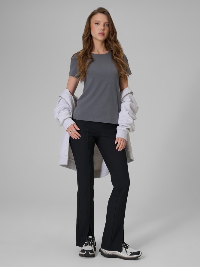 4F T-shirt slim gładki damski - szary L