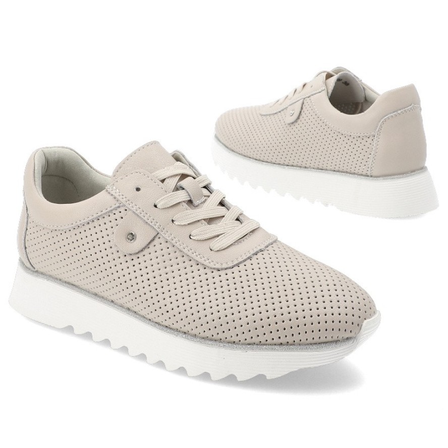 Beżowe Sneakersy S.Barski Płaskie Obuwie Damskie