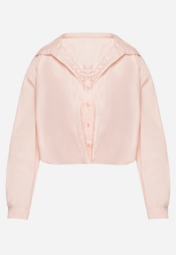 Różowa Bawełniana Koszula i Top na Ramiączkach z Koronką Odarriva