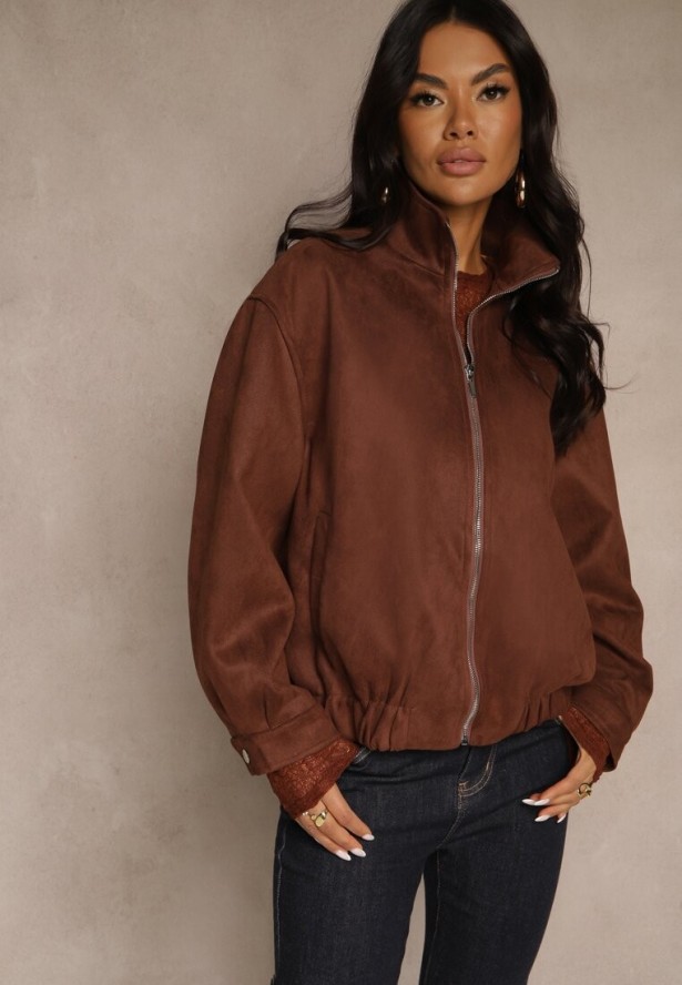 Brązowa Zasuwana Kurtka Bomberka w Stylistyce Y2K Zenora