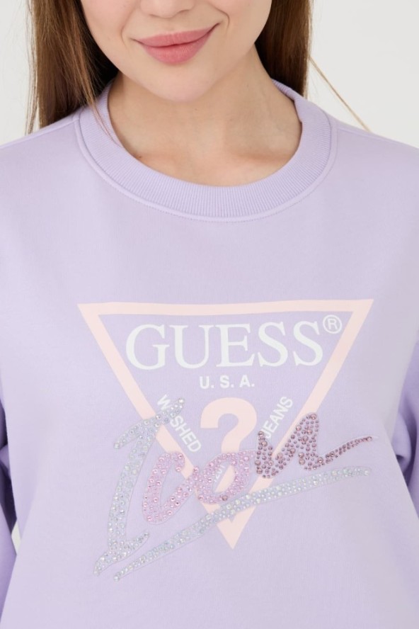 GUESS Lawendowa damska bluza Icon, Rozmiar XL