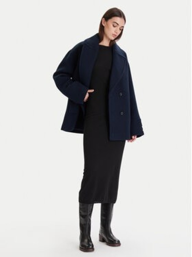 Calvin Klein Płaszcz wełniany LV044D549G Granatowy Relaxed Fit