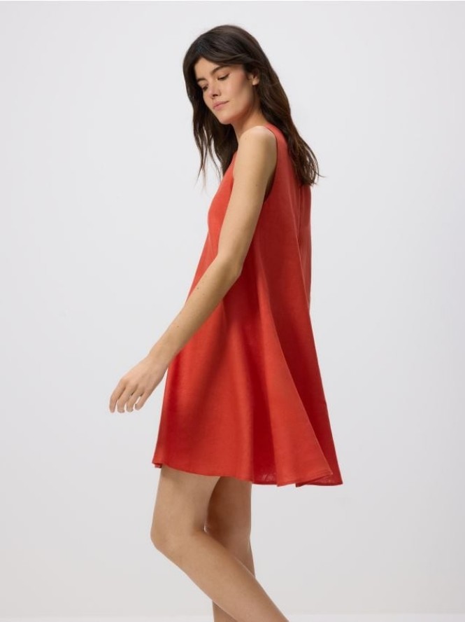 Lniana sukienka mini - pomarańczowy