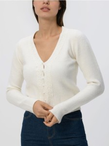 Kardigan z domieszką wełny - kremowy