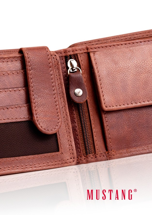 MUSTANG Denimo Wallet Side Opening With Button SKÓRZANY PORTFEL POJEMNY NA KARTY PREMIUM RFID