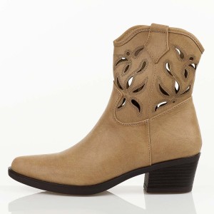 Beżowe kowbojki, botki damskie M.Daszyński 2382-11