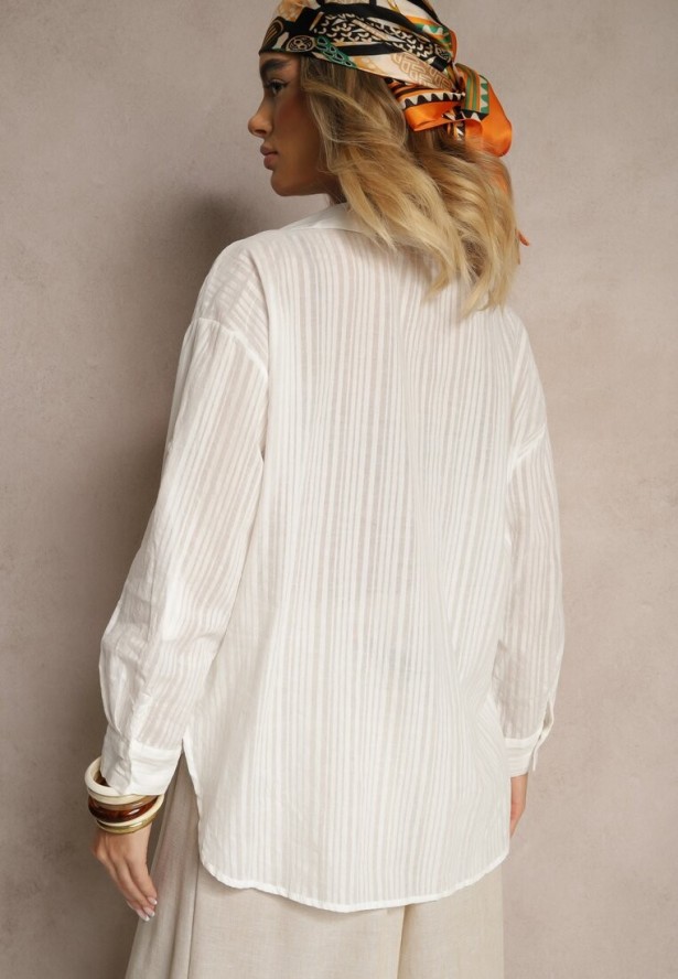 Biała Koszula w Paski z Bawełny z Jedną Kieszonką Liasene