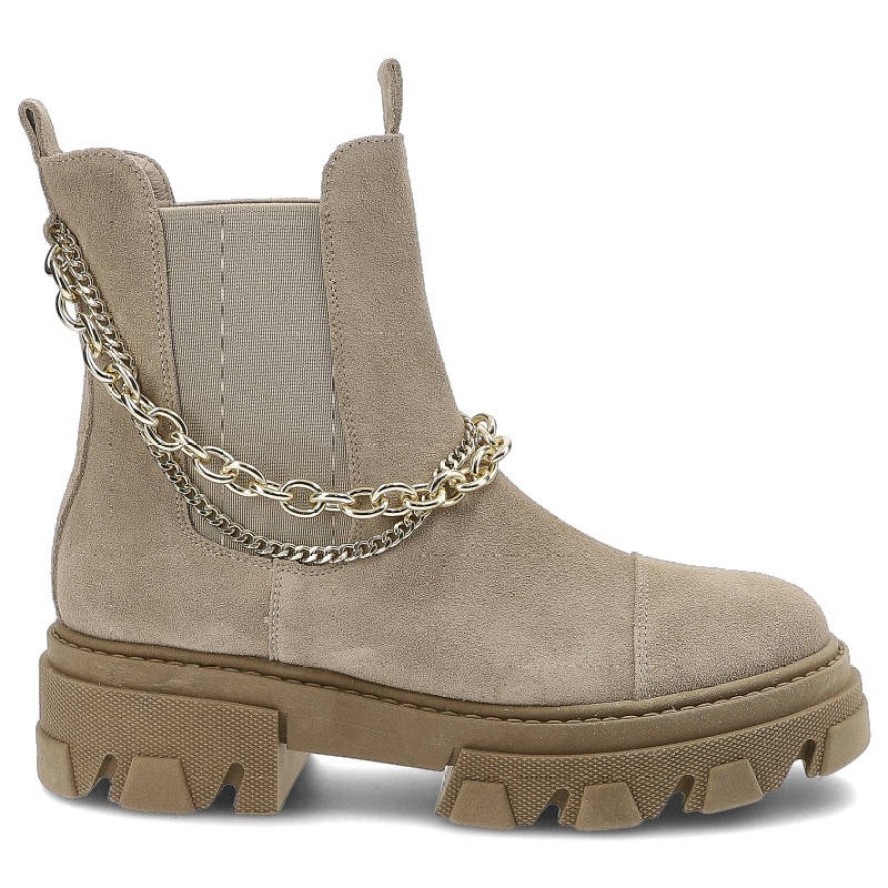 Beżowe Botki Karino Damskie Modne Obuwie Jesienne