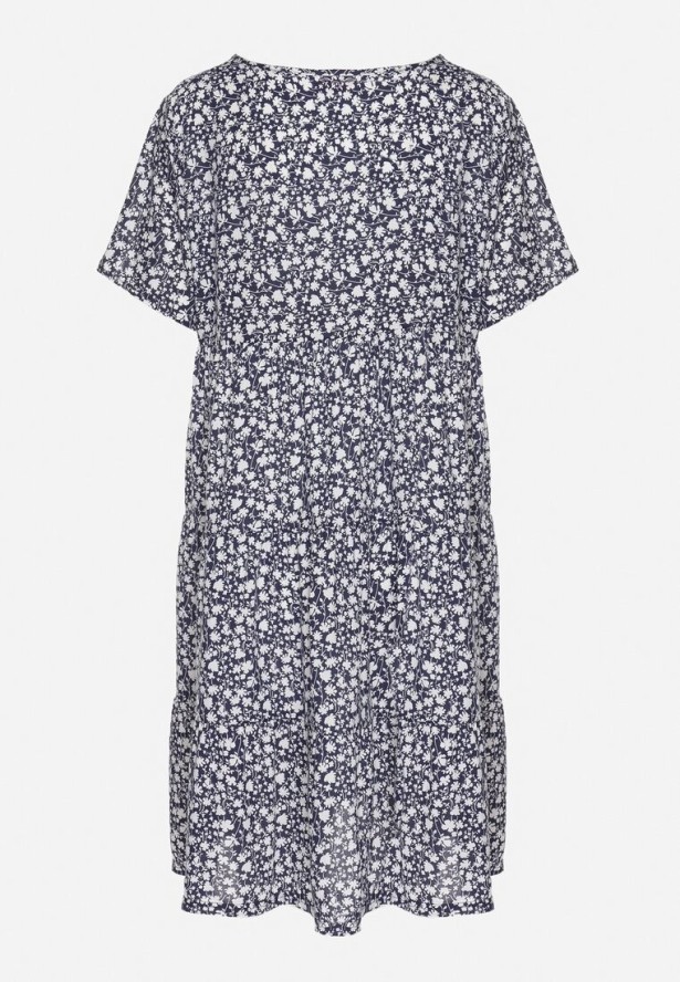 Niebieska Sukienka z Bawełną w Kwiatowy Wzór Lunasenia