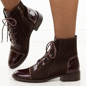 Brązowe skórzane Polskie botki damskie Deoni D086