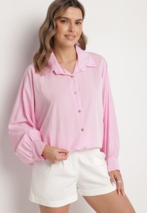 Jasnoróżowa Koszula z Wiskozą o Kroju Nietoperza Sonaretia