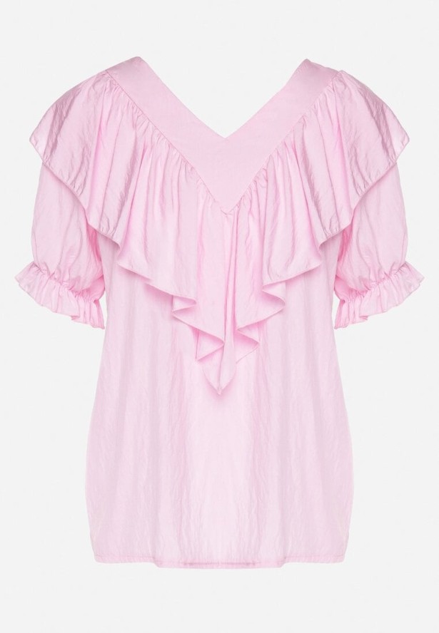 Różowa Bluzka z Wiskozą i Falbankami Fadevia