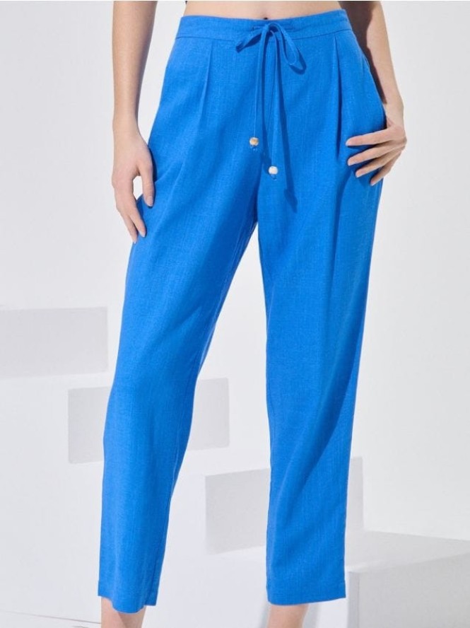 Spodnie z domieszką lnu - niebieski