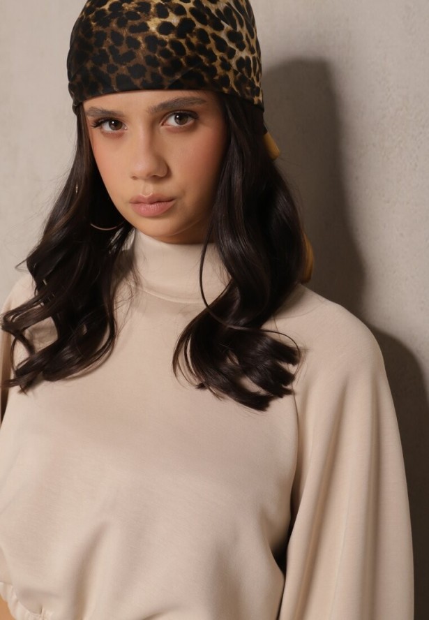 Beżowa Krótka Bluza ze Stójką Benola