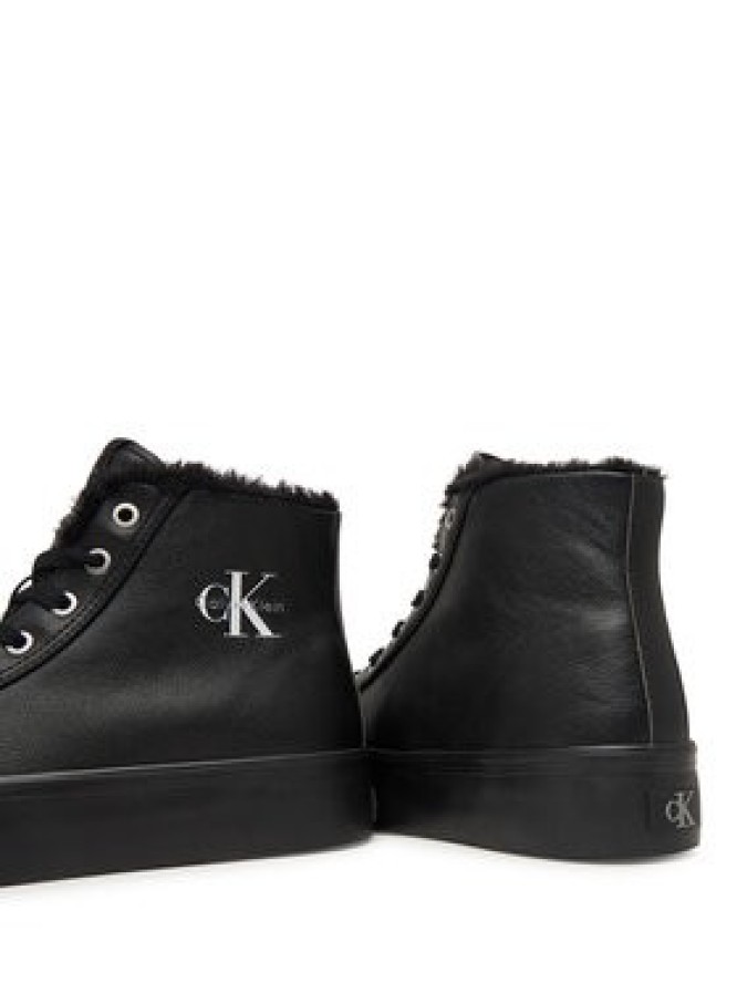Calvin Klein Sneakersy Vulc Flatf Mid Laceup Lth Fur HW0HW03234 Czarny