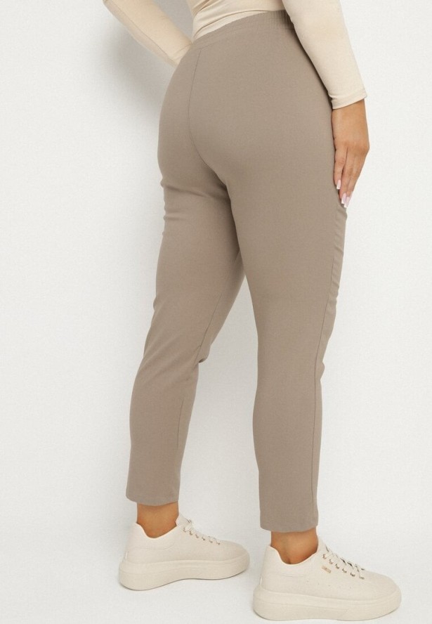 Ciemnobeżowe Spodnie z Wiskozą i Ozdobnymi Guzikami Tenzina