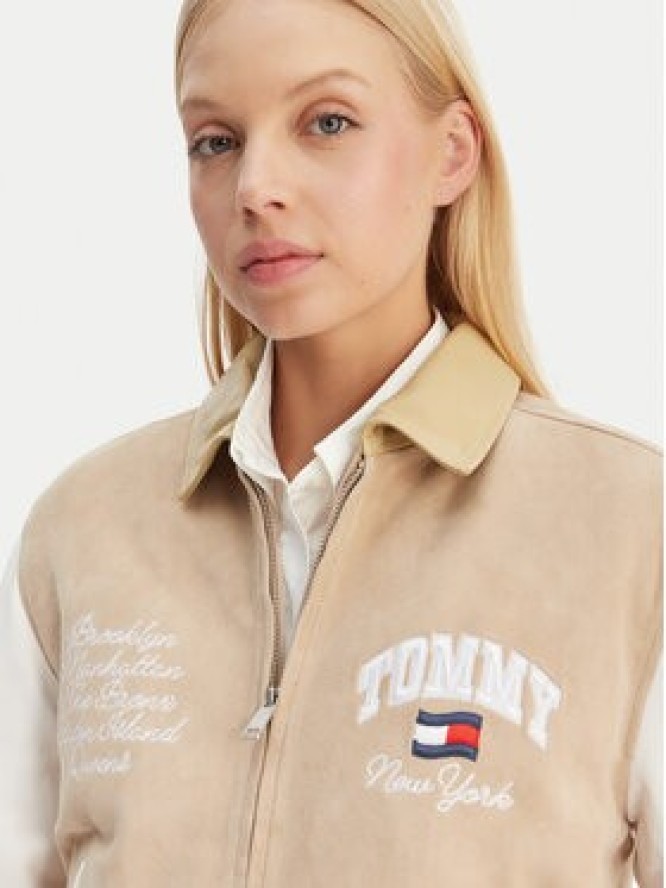 Tommy Jeans Kurtka skórzana Suede Varsity DW0DW22769 Beżowy Regular Fit