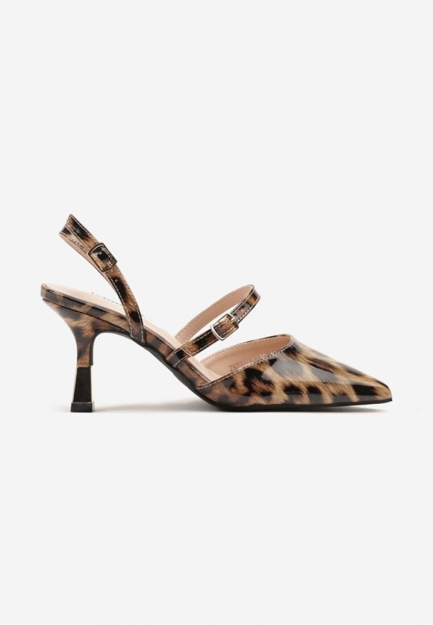 Panterkowe Szpilki Slingback Ozdobione Paskami i Metaliczną Wstawką Villexia