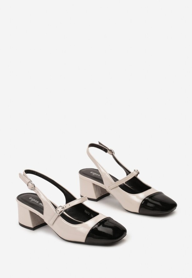 Beżowe Lakierowane Czółenka na Słupku Newalona