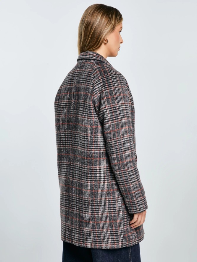 Płaszcz damski z dodatkiem wełny kratę szary Ariela 000