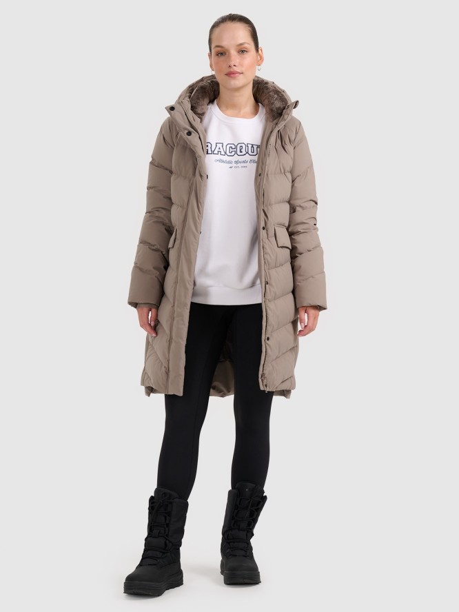 4F Płaszcz puchowy z wypełnieniem naturalnym damski - beżowy M