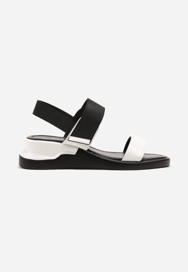 Biało-Czarne Klasyczne Sandały na Koturnie Nilariane