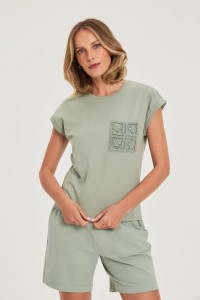T-shirt z bawełny oliwkowy