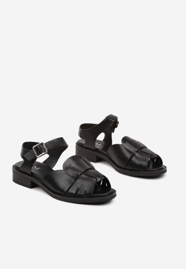 Czarne Eleganckie Sandały Zapinane na Sprzączkę przy Pasku Florexia
