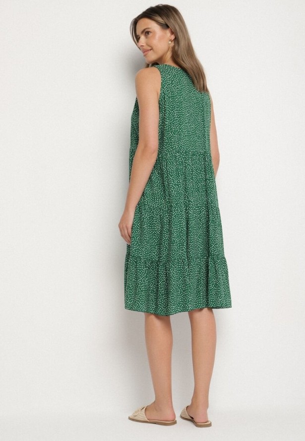Zielona Bawełniana Sukienka w Kropki z Falbanami Zerolia