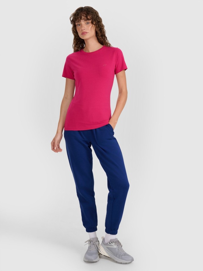 4F T-shirt slim gładki damski - różowy XXL