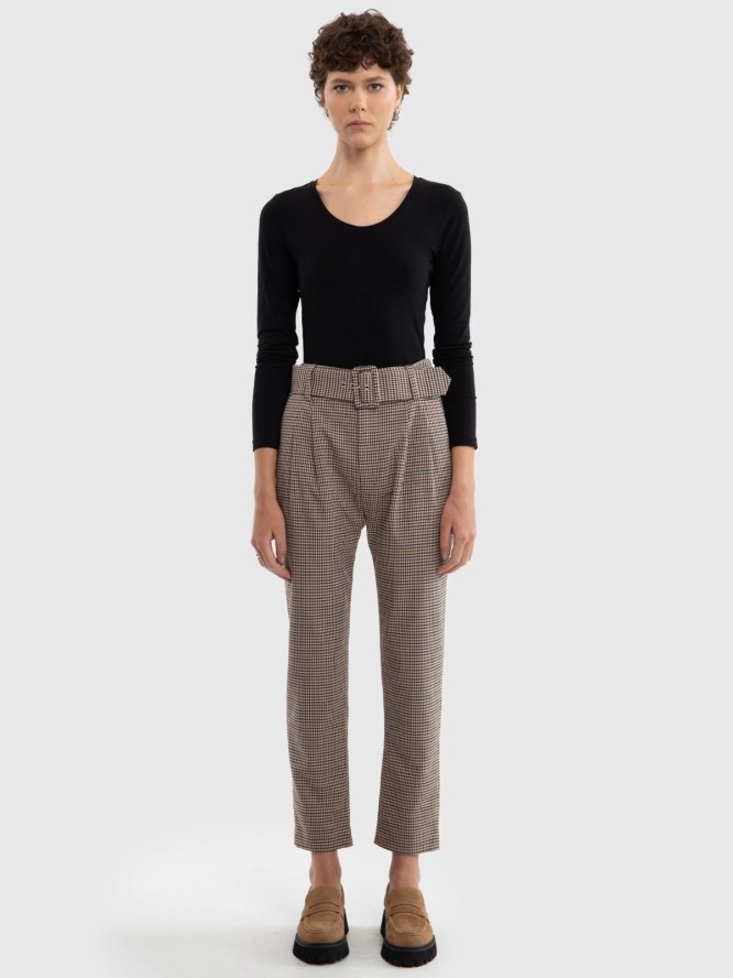 Spodnie damskie cygaretki z wysokim stanem w kratę Melisanai 000/ Melisana 000