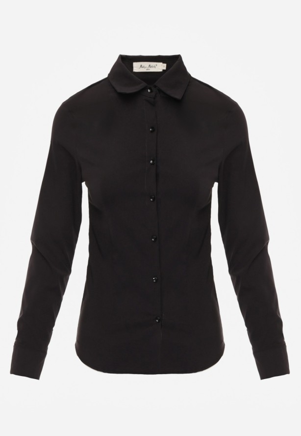 Czarna Gładka Koszula Zapinana na Guziki Hejora