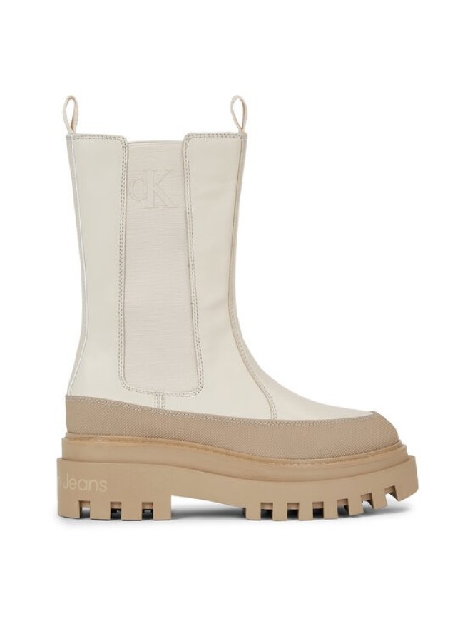 Calvin Klein Jeans Sztyblety Flatform Chelsea Boot Lth Wn YW0YW01111 Écru