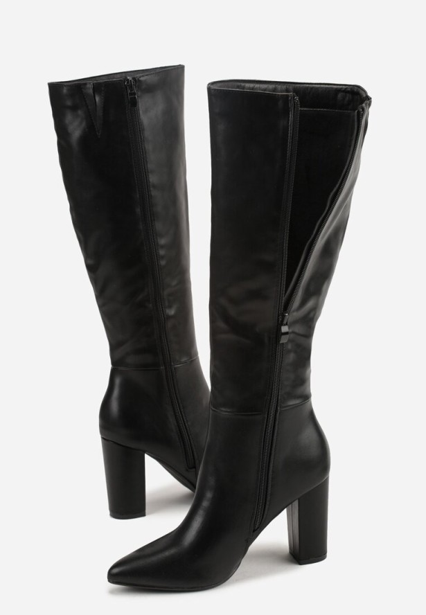 Czarne Eleganckie Kozaki Vices na Słupku ze Szpiczastym Noskiem Lanirrea