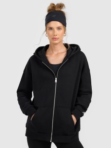 4F Bluza dresowa rozpinana z kapturem damska - czarna XL