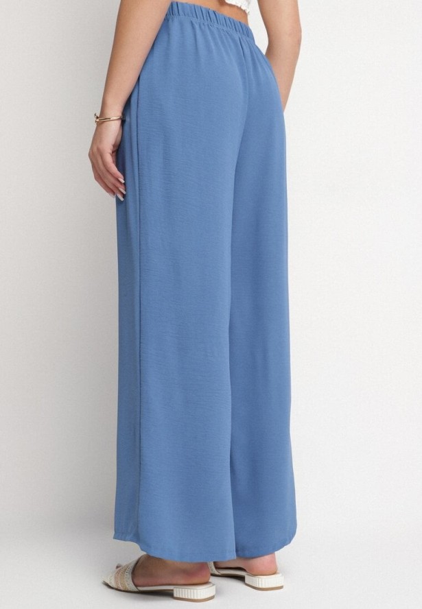 Niebieskie Spodnie Palazzo o Szerokim Kroju z Wysokim Stanem Aravenna