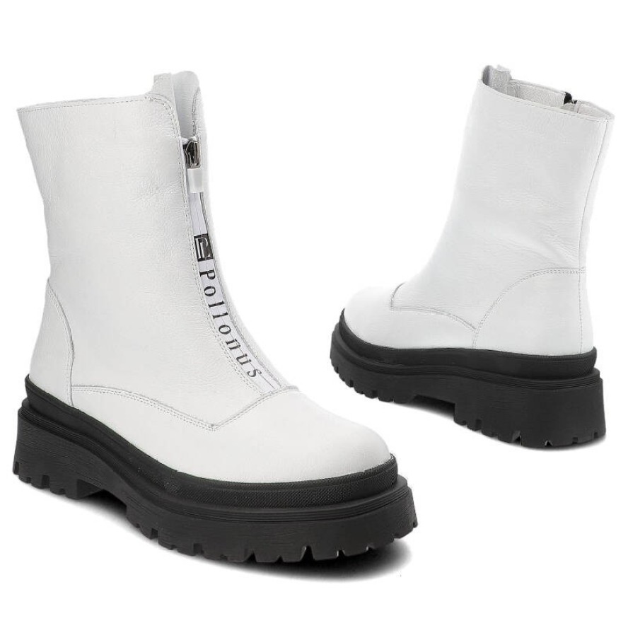 Białe Botki Pollonus Ocieplane Buty Damskie