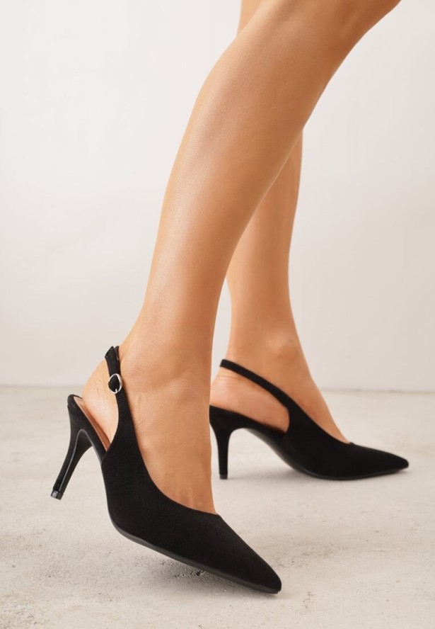 Czarne Sandały na Szpilce w Stylu Slingback Tarosie