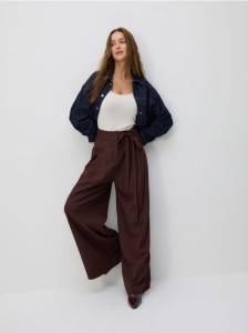 Spodnie z wiązaniem - ciemnobrązowy