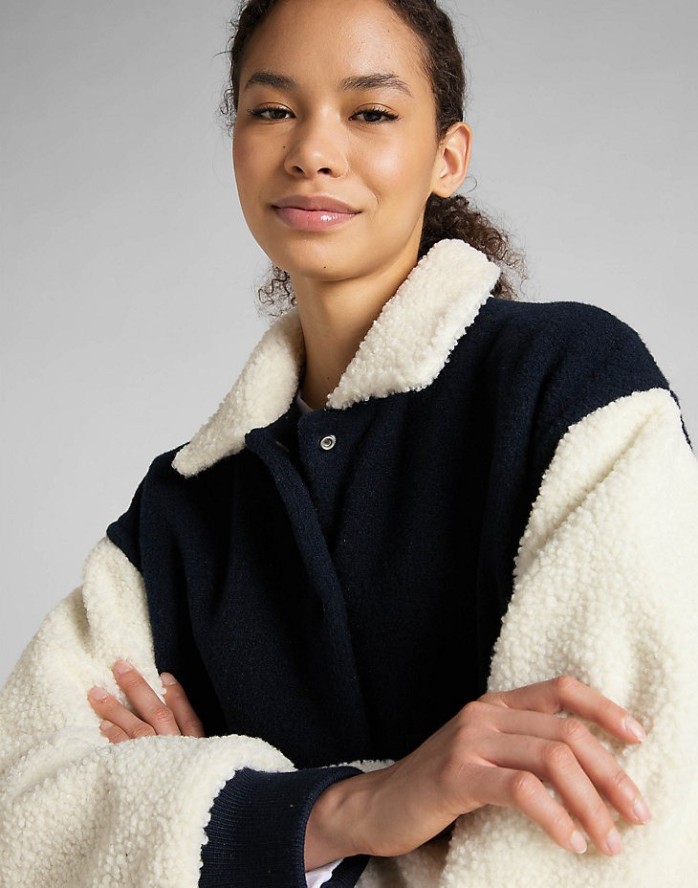 LEE ELONGATED VARSITY JACKET DAMSKA KURTKA PRZEJŚCIOWA SHERPA NAVY L55IEX35 112320682