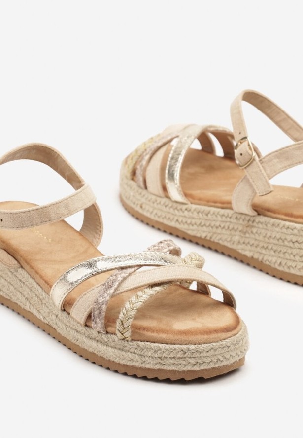 Beżowe Sandały Ozdobione Plecionką ze Sznurka Celippa